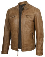 Men’s Waxed Camel Cafe Racer Leather Jacket img3
