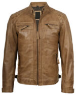Men’s Waxed Camel Cafe Racer Leather Jacket img4