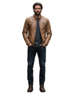 Men’s Waxed Camel Cafe Racer Leather Jacket img5
