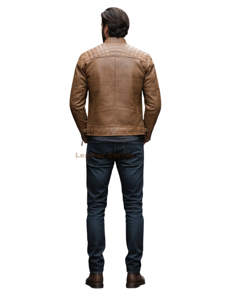 Men’s Waxed Camel Cafe Racer Leather Jacket img6