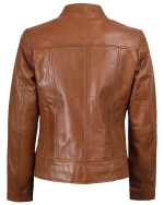 Women's Tan Waxed Slim Fit Biker Leather Jacket back