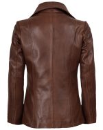 Women's Two Button Cognac Leather Blazer back
