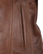 Women's Two Button Cognac Leather Blazer pocket