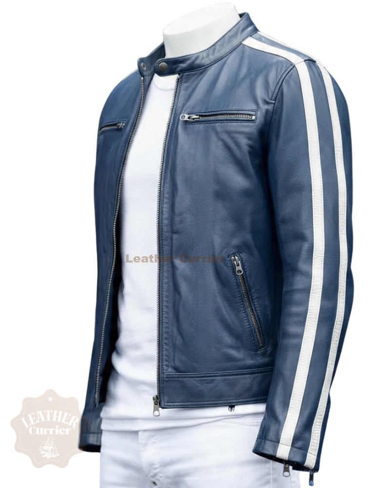 The Road to F9 Concert Vin Diesel Blue Leather Jacket Side