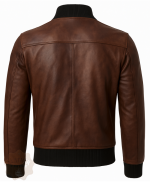 Cristiano Ronaldo Brown Bomber Leather Jacket back