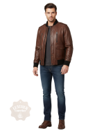Cristiano Ronaldo Brown Bomber Leather Jacket front w model