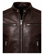 1950s Café Racer Style Leather Jacket – Dark Brown Closeup