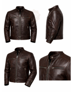 1950s Café Racer Style Leather Jacket – Dark Brown Combo