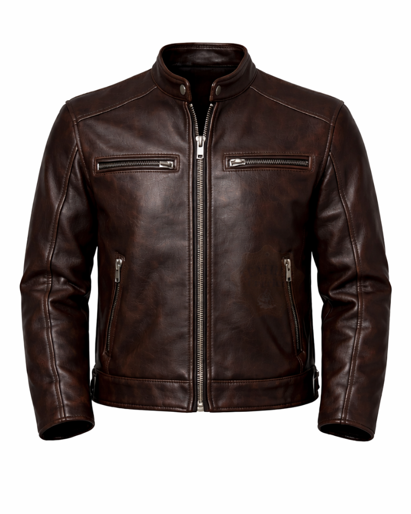 1950s Café Racer Style Leather Jacket – Dark Brown Front