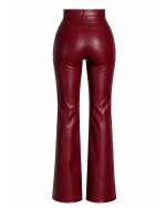 High Waisted Burgundy Leather Pant for Women Back