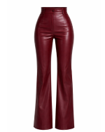 High Waisted Burgundy Leather Pant for Women Front