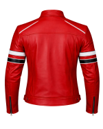 Men’s Red Café Racer Leather Jacket with Racing Stripes Back