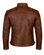 Men’s Vintage Distressed Brown Café Racer Leather Jacket Back