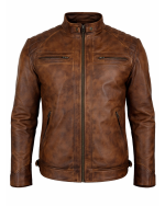 Men’s Vintage Distressed Brown Café Racer Leather Jacket Front