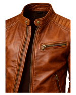 Men’s Vintage-Inspired Café Racer Leather Jacket close up