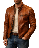 Men’s Vintage-Inspired Café Racer Leather Jacket with model
