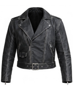 Leather Currier Men Black Real Leather Belted Biker Jacket front