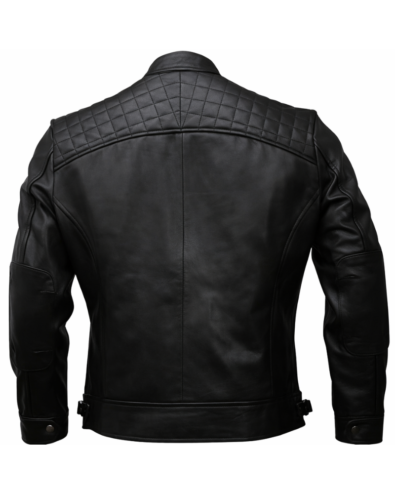 Leather Currier Men Black Real Leather Quilted Shoulder Biker Jacket back
