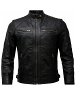Leather Currier Men Black Real Leather Quilted Shoulder Biker Jacket front Leather Currier Men Black Real Leather Quilted Shoulder Biker Jacket front