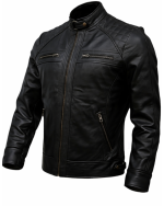 Leather Currier Men Black Real Leather Quilted Shoulder Biker Jacket side Leather Currier Men Black Real Leather Quilted Shoulder Biker Jacket side