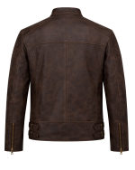 Leather Currier Men Brown Real Leather Biker Jacket Steve Rogers Civil War Style back