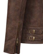 Leather Currier Men Brown Real Leather Biker Jacket Steve Rogers Civil War Style detail