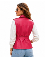 Leather Currier Women Bold Pink Leather Vest With Belt Back Leather Currier Women Bold Pink Leather Vest With Belt Back