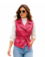 Leather Currier Women Bold Pink Real Leather Vest Front Leather Currier Women Bold Pink Real Leather Vest Front
