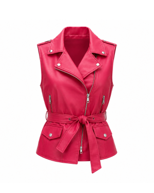 Leather Currier Women Bold Pink Leather Vest With Belt