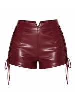 Women’s Elegant Burgundy Leather Shorts