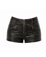Vintage Leather Zipper Mini Shorts image