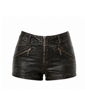 Vintage Leather Zipper Mini Shorts image