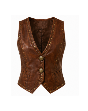 Leather Currier Women's Brown Cowgirl Fringe Leather Vest