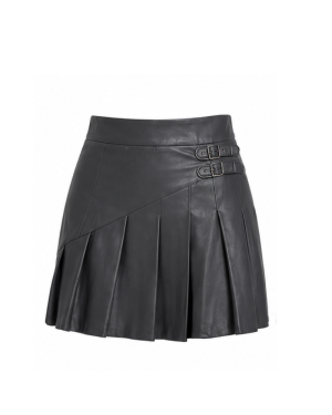 Pleated Leather Mini Skirt