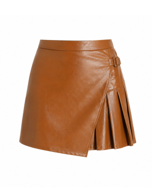 Tan Leather Mini Skirt image