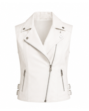 Women White Leather Vest