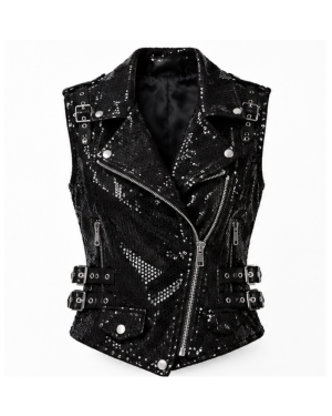 Sequin Leather Vest