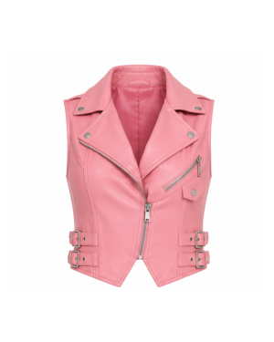Pink Zipper Leather Vest