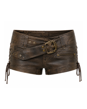 Calloway Brown Vegan Leather Hot Shorts